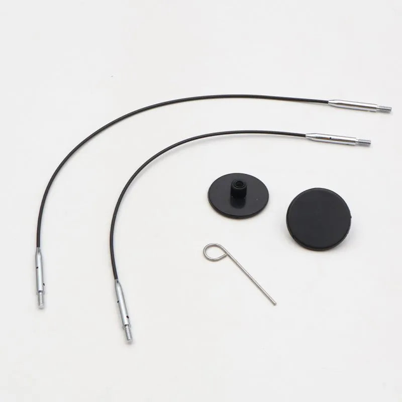 KnitPro - Mini Fixed Cable Set - SS Black Nylon Coated w/ End Caps & Cable Key