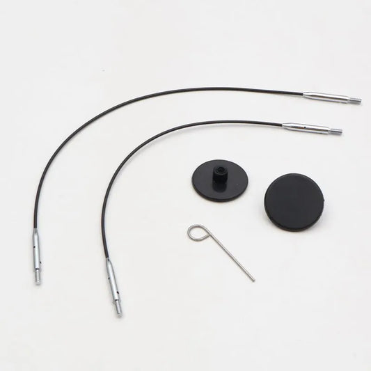 KnitPro - Mini Fixed Cable Set - SS Black Nylon Coated w/ End Caps & Cable Key